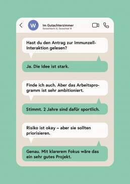 Chat-Illustration zur Begutachtung eines Forschungsantrags